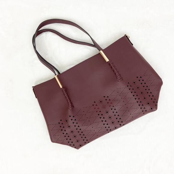 Burgundy Faux Leather Oversized Shoulder Bag - Picture 1 of 15